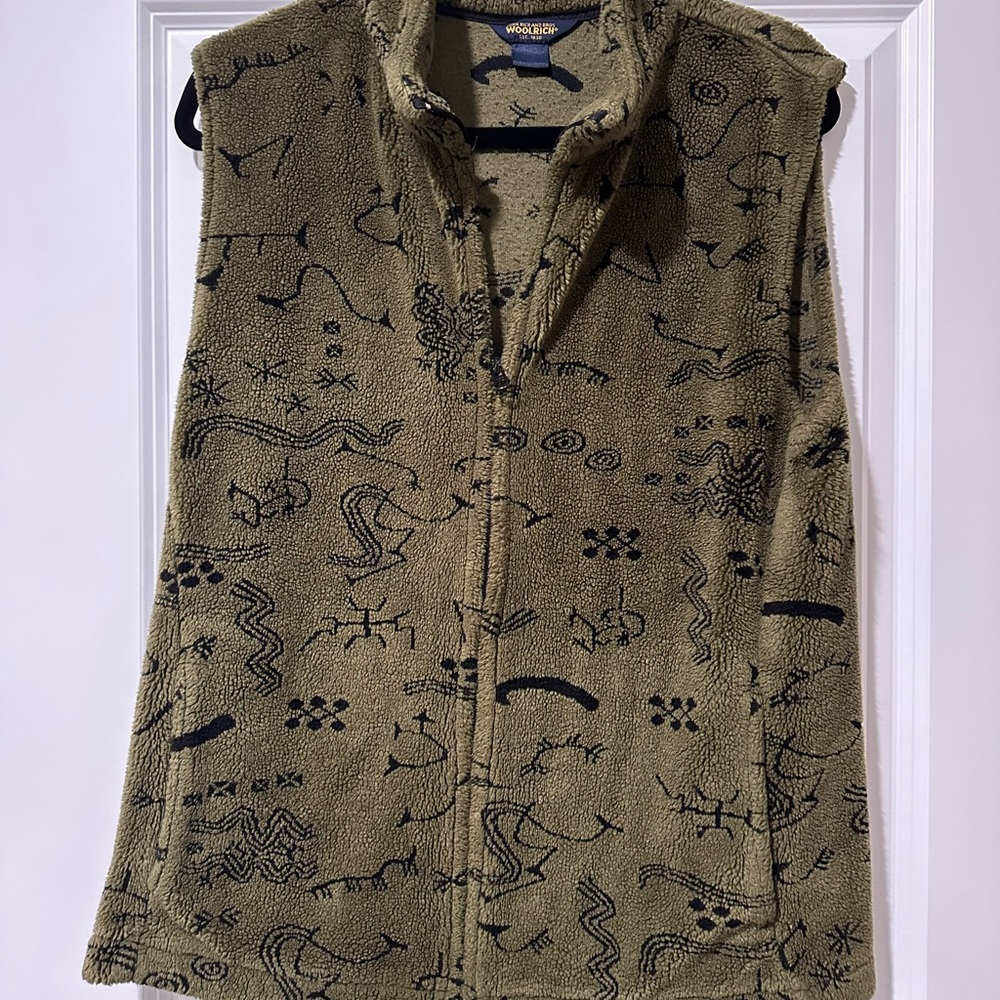 Vintage Woolrich Olive and Black Fleece Vest M